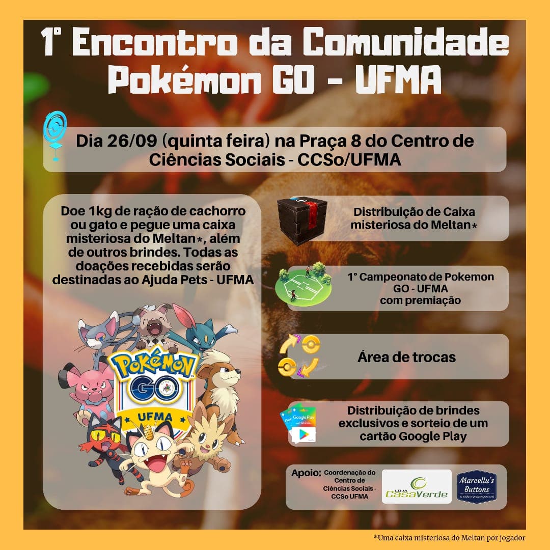 Encontro de Pokémon GO da UFMA arrecadará alimentos para animais