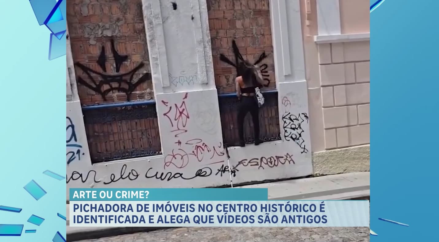 Vídeos mostram mulher pichando fachada de casarões no Centro Histórico