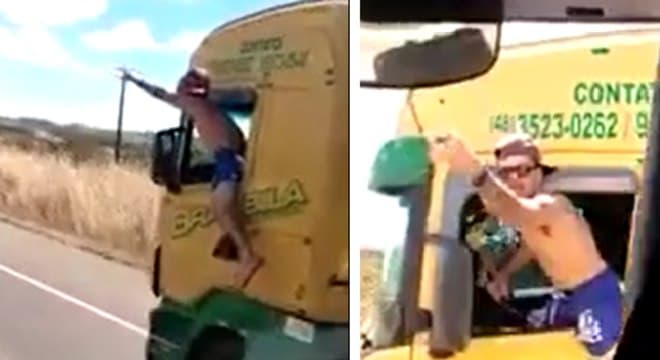 Caminhoneiro é preso após vídeo com corpo para fora de carreta