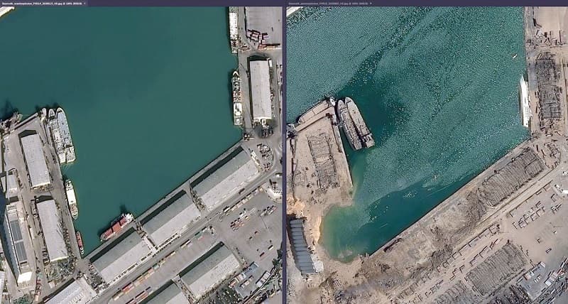 Imagens de satélite mostram efeitos da explosão no porto de Beirute