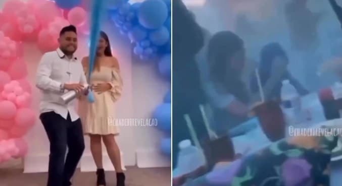 Chá revelação dá errado e termina com todos os convidados pintados de azul: 'Viraram os Smurfs'