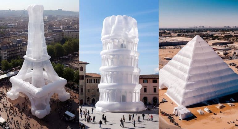 Artista usa IA para transformar monumentos em objetos infláveis
