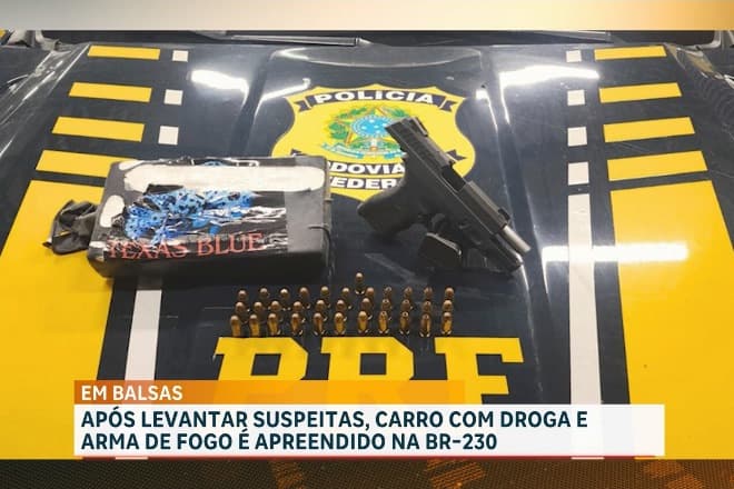 PRF apreende drogas, arma de fogo e munições na BR 230, em Balsas
