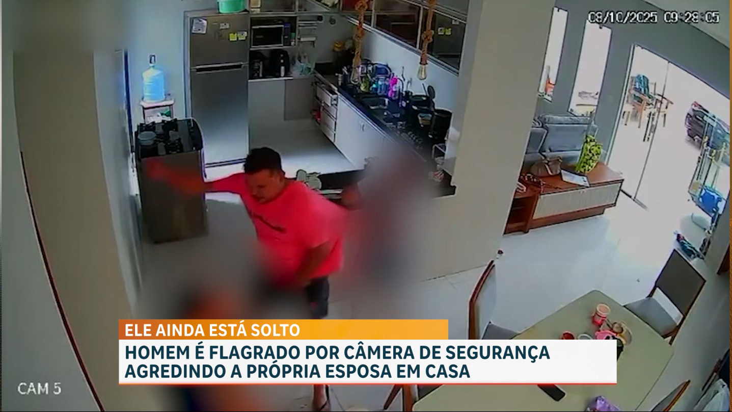 Câmeras de segurança flagram suspeito agredindo a própria esposa em casa