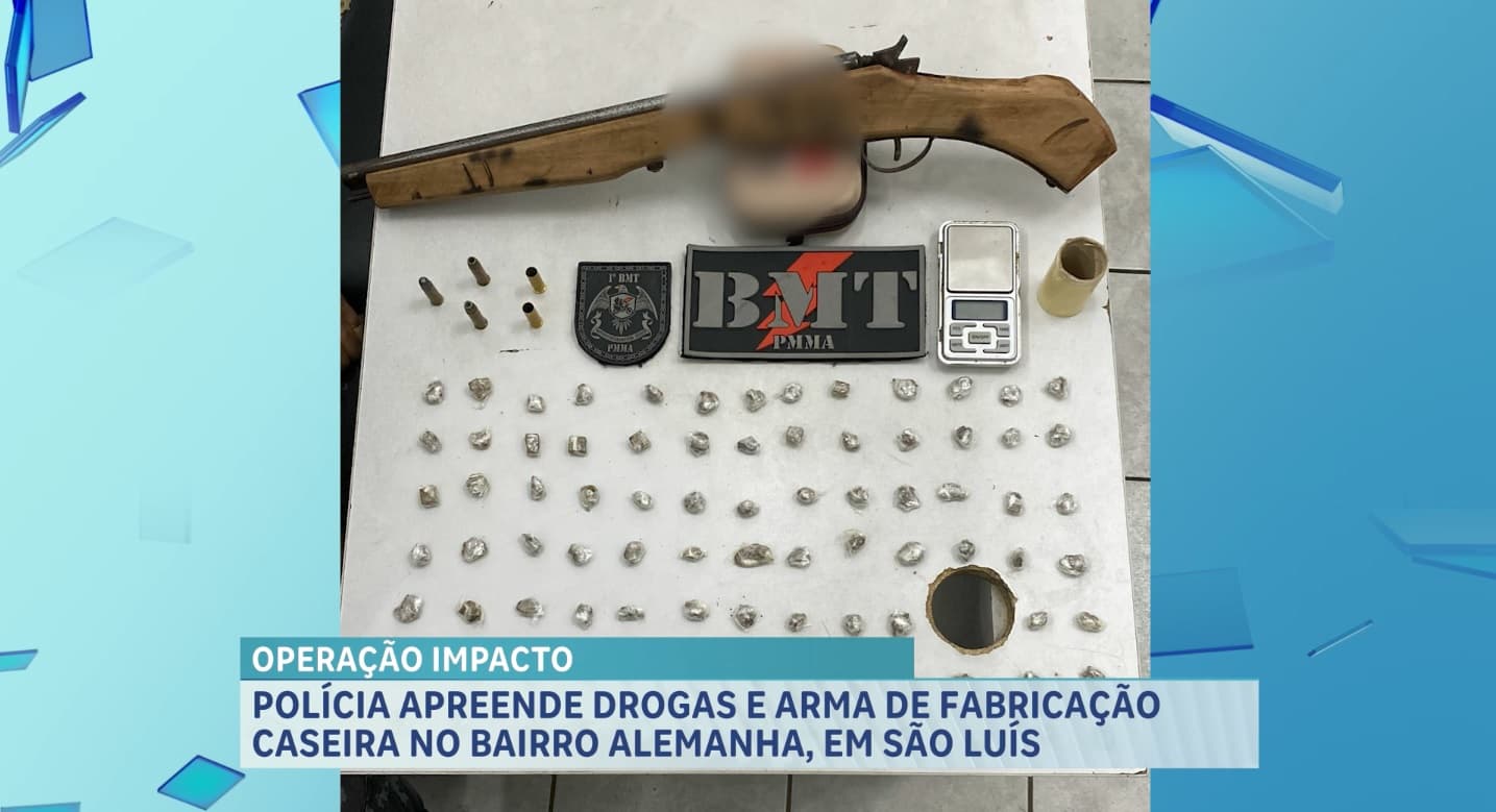 PM apreende arma de fogo e drogas durante rondas no bairro Alemanha, em São Luís