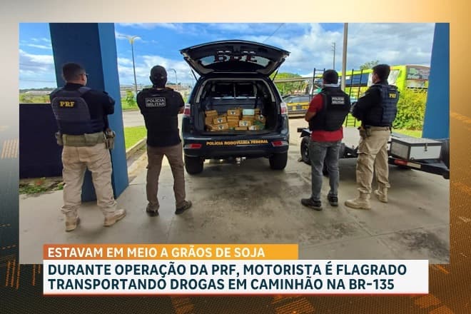 Mais de 120 kg de cocaína são apreendidos em carga de soja na BR-135, em São Luís