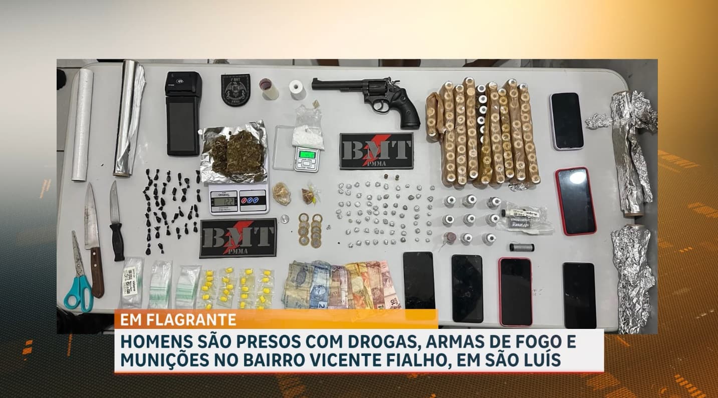 Presos suspeitos de tráfico de drogas; arma de fogo e munição são apreendidas
