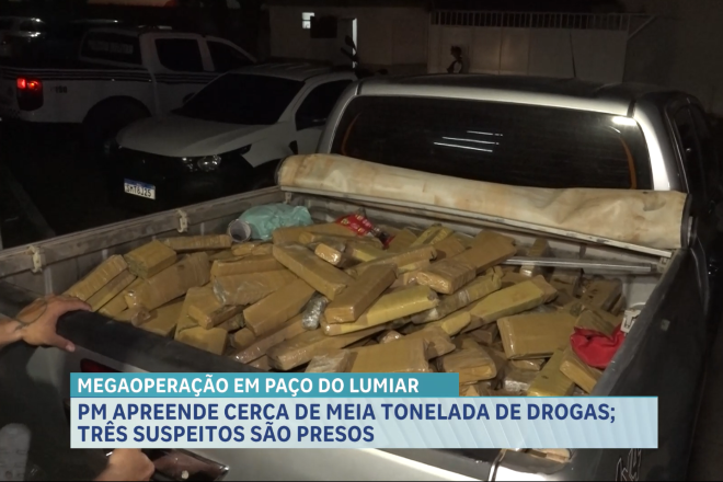 PM apreende cerca de meia tonelada de drogas em Paço do Lumiar; 3 suspeitos são presos