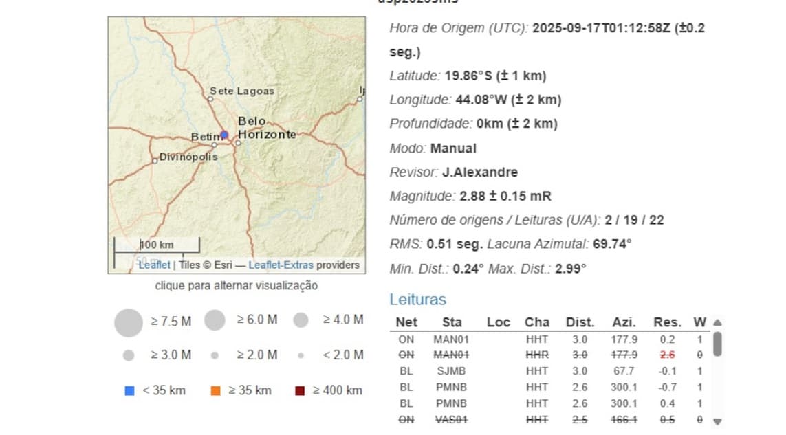 Tremor de terra é registrado na Grande Belo Horizonte; não há relatos de feridos