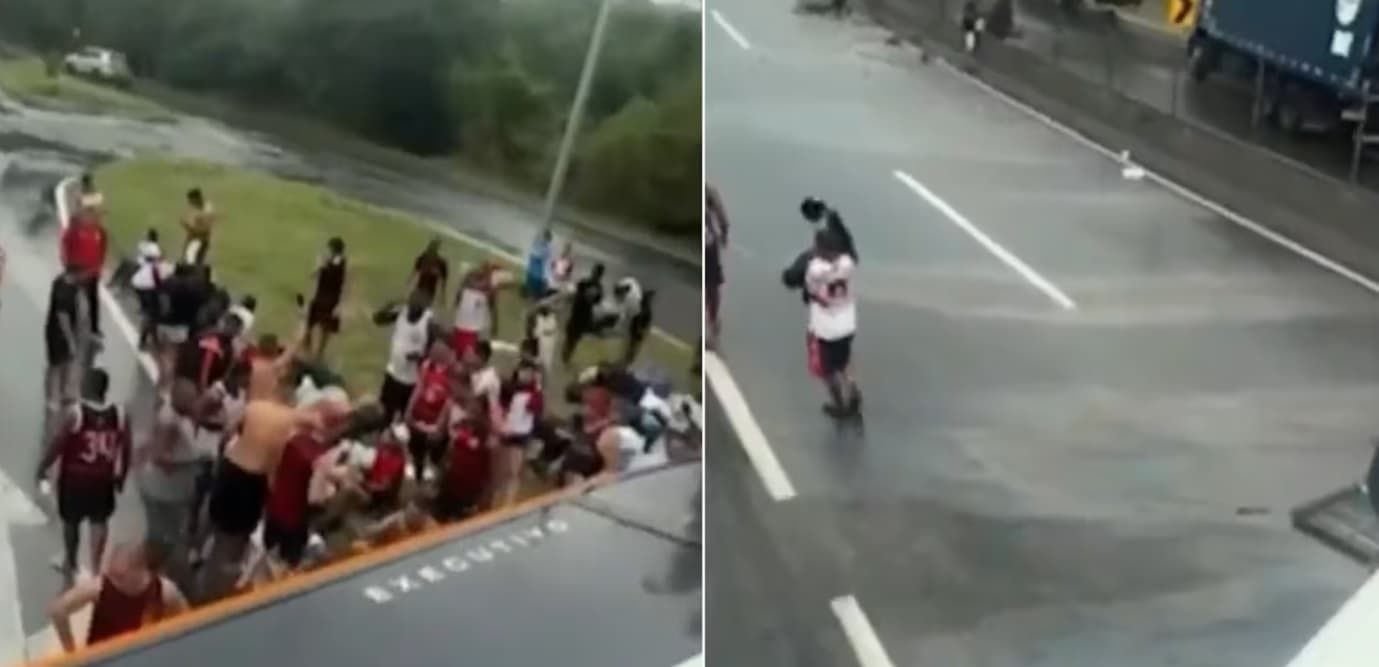 Ônibus com torcedores do Flamengo tomba e deixa feridos na BR-116, no RJ