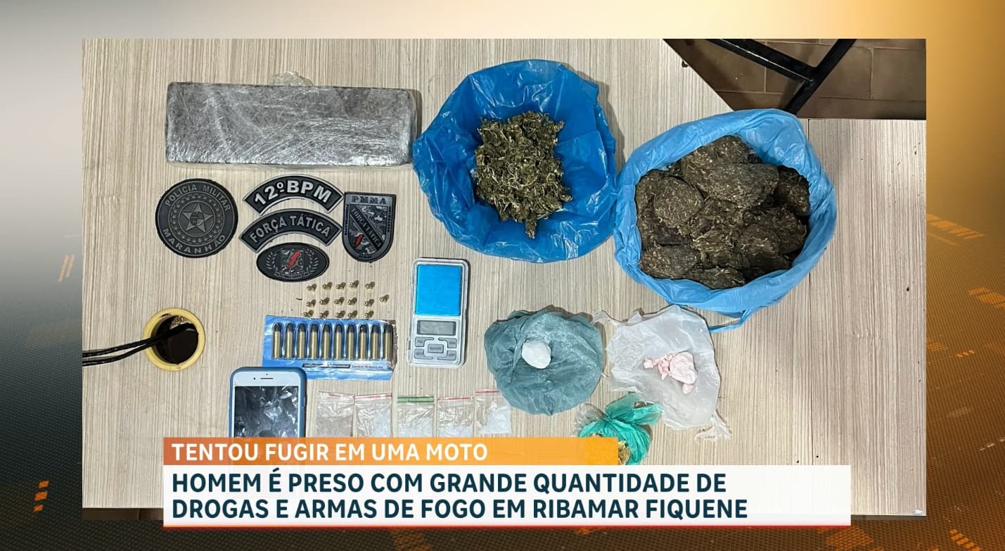 Homem é preso com drogas e armas de fogo após tentar fugir da polícia em Ribamar Fiquene