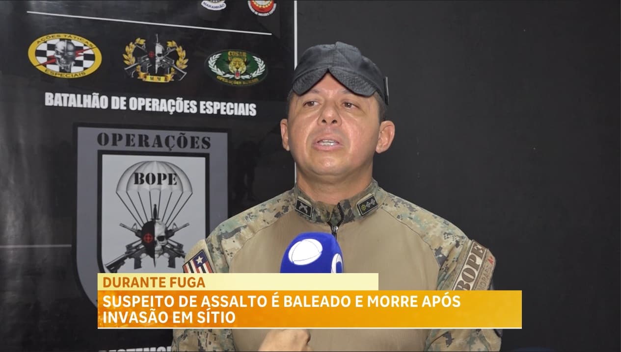 Suspeito de assalto é baleado após invasão em sitio