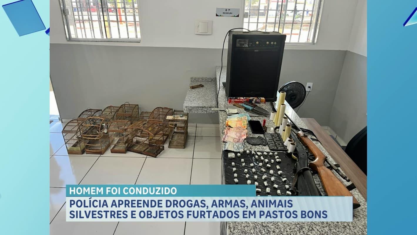 Homem é preso em flagrante após polícia encontrar drogas, armas e animais em residência em Pastos Bons
