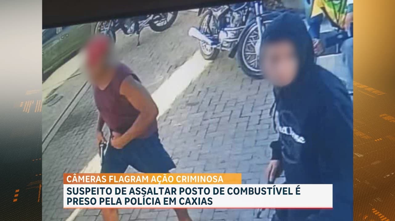 Suspeito de assaltar posto de combustível é conduzido pela polícia em Caxias