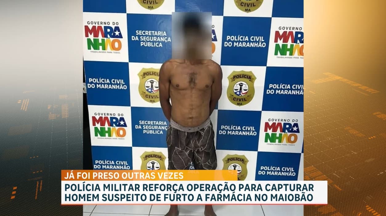 Polícia Militar busca homem suspeito de furto em farmácia no Maiobão