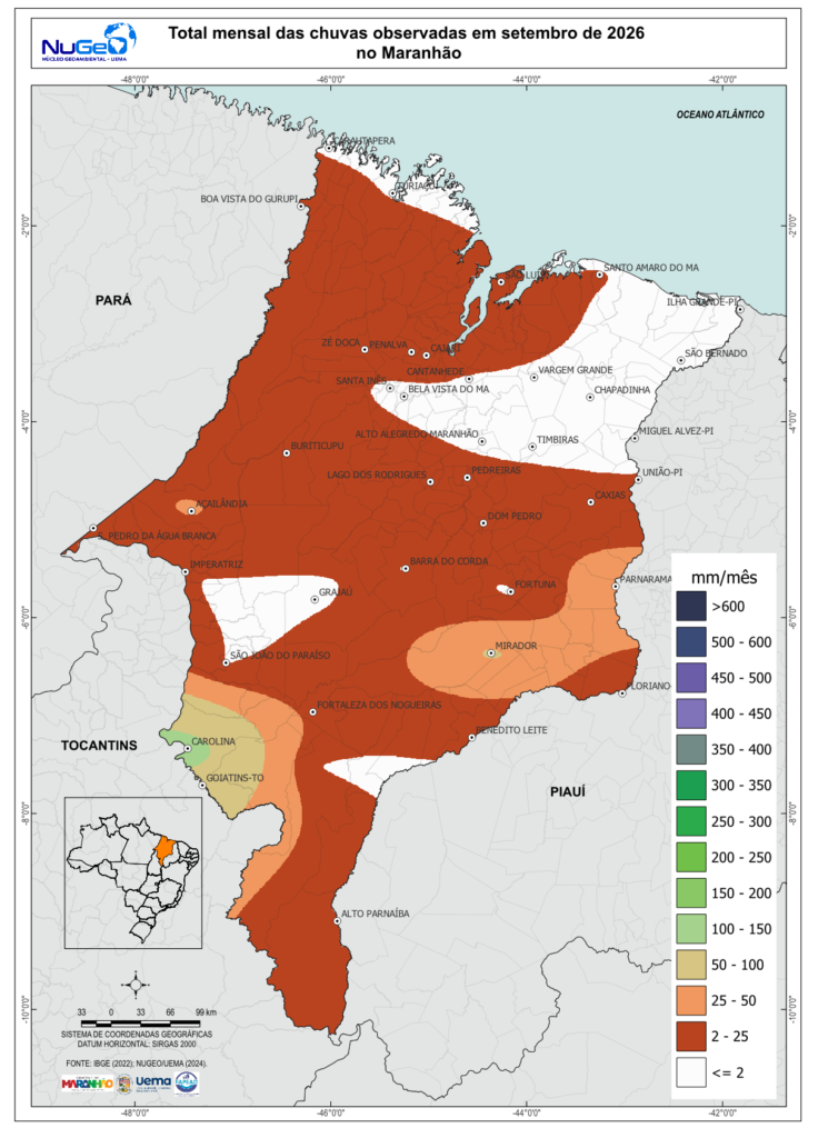 Uema aponta chuvas abaixo do normal em grande parte do Maranhão em setembro